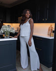Pebble Grey drawstring wide-leg trousers