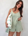 LIMITED EDITION Pistachio Cream ruffle drawstring shorts