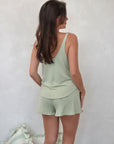 LIMITED EDITION Pistachio Cream ruffle drawstring shorts