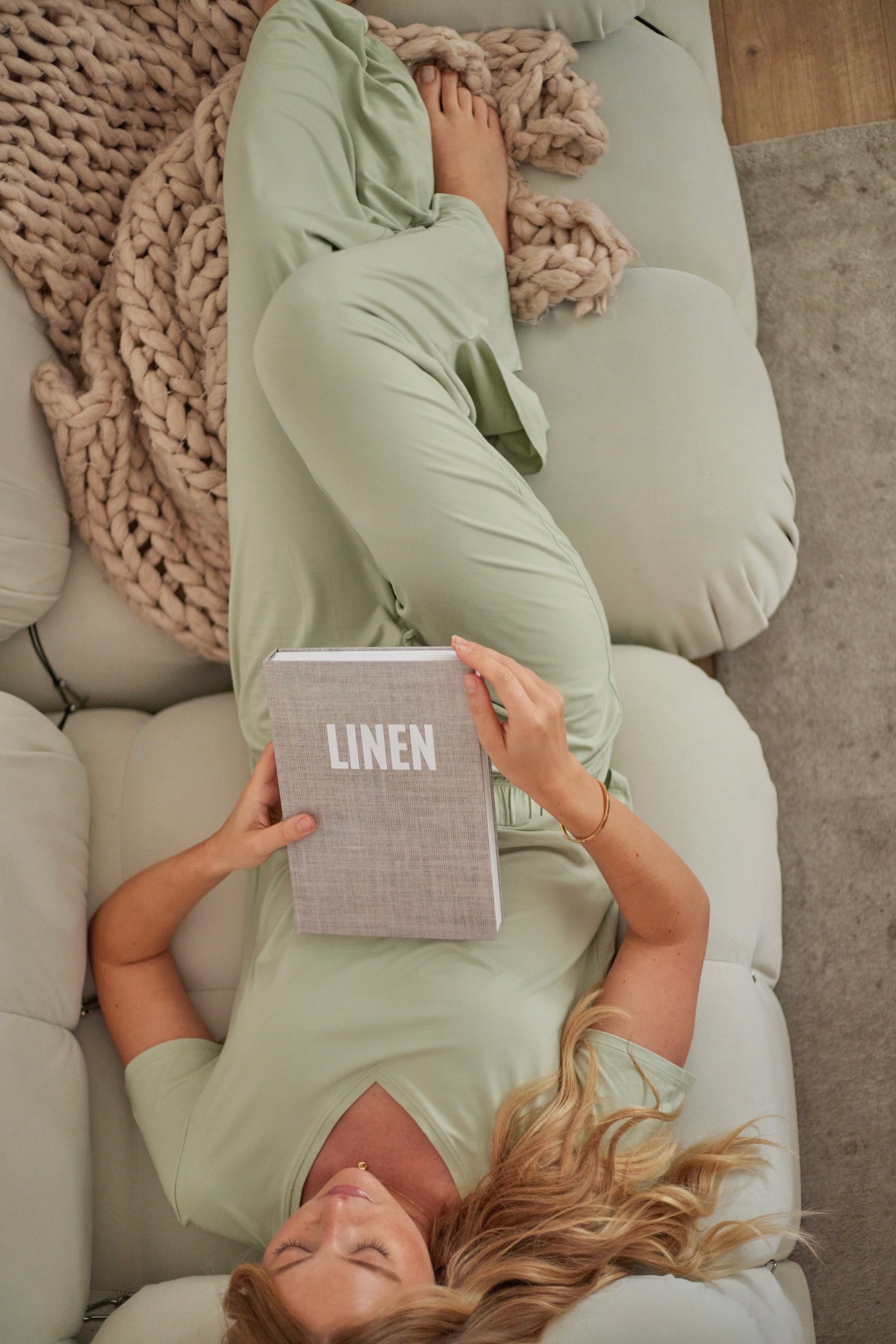 LIMITED EDITION Pistachio Cream drawstring wide-leg trousers