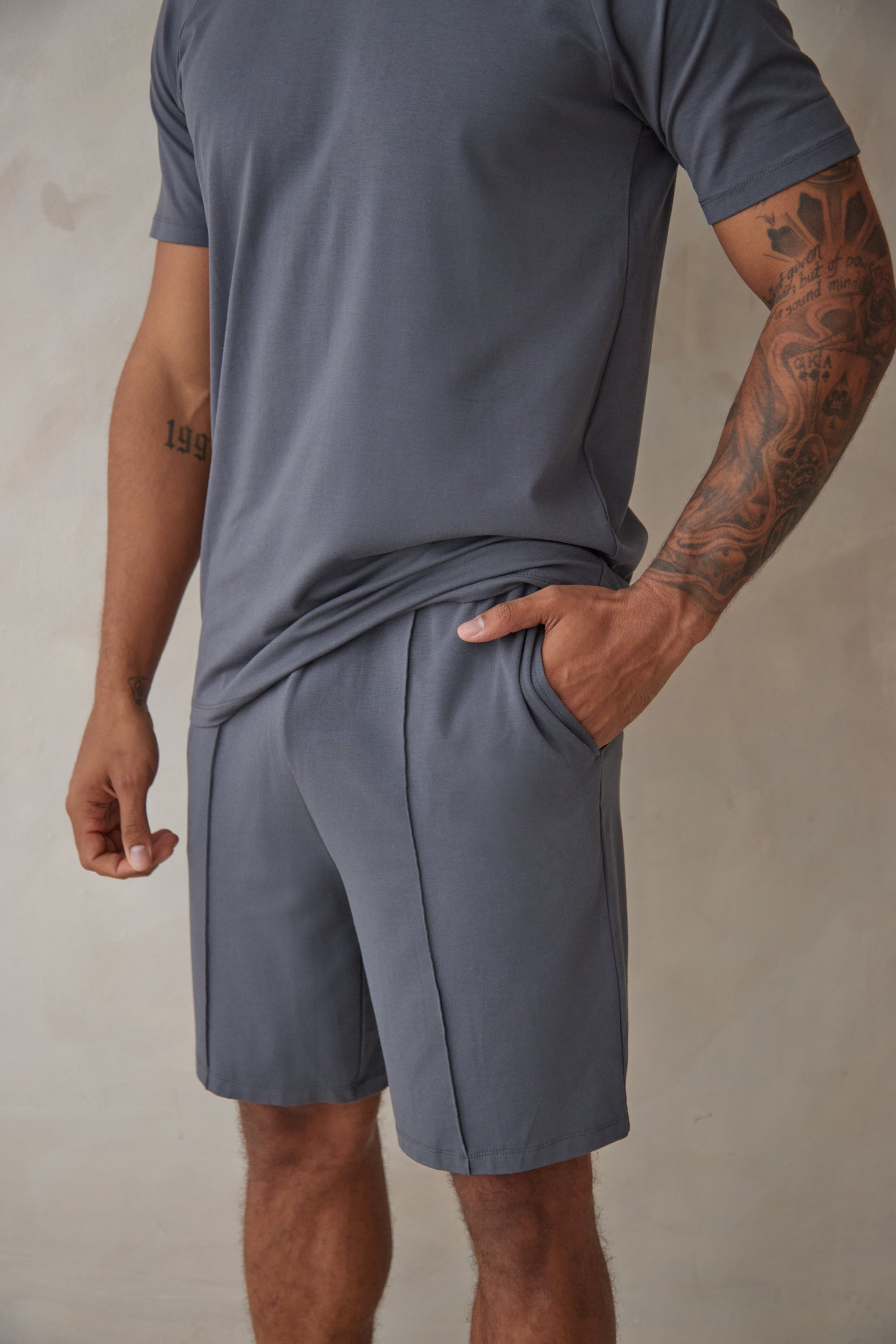 SD MAN Charcoal Grey t-shirt and short bamboo set