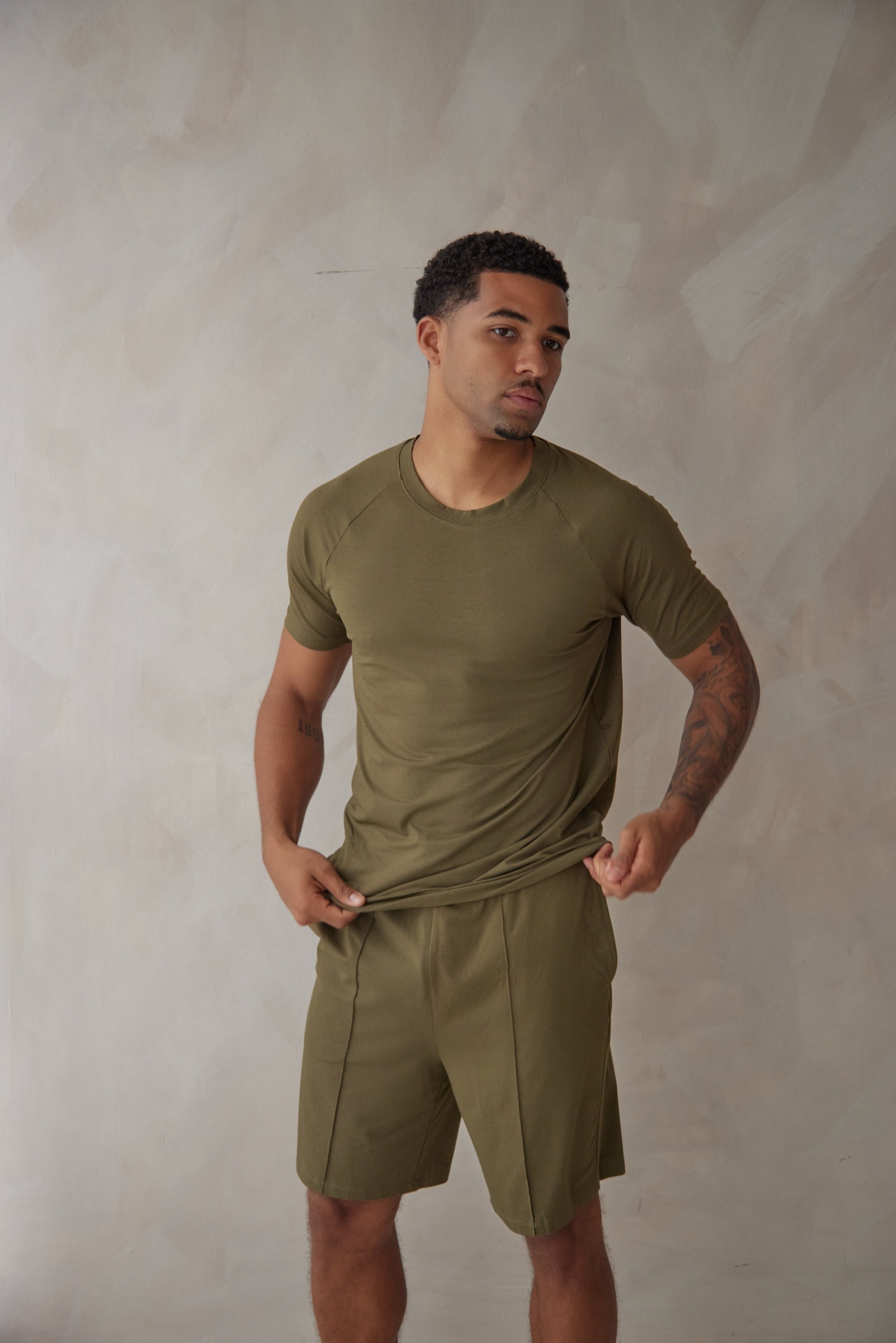 SD MAN Olive Green t-shirt and short bamboo set