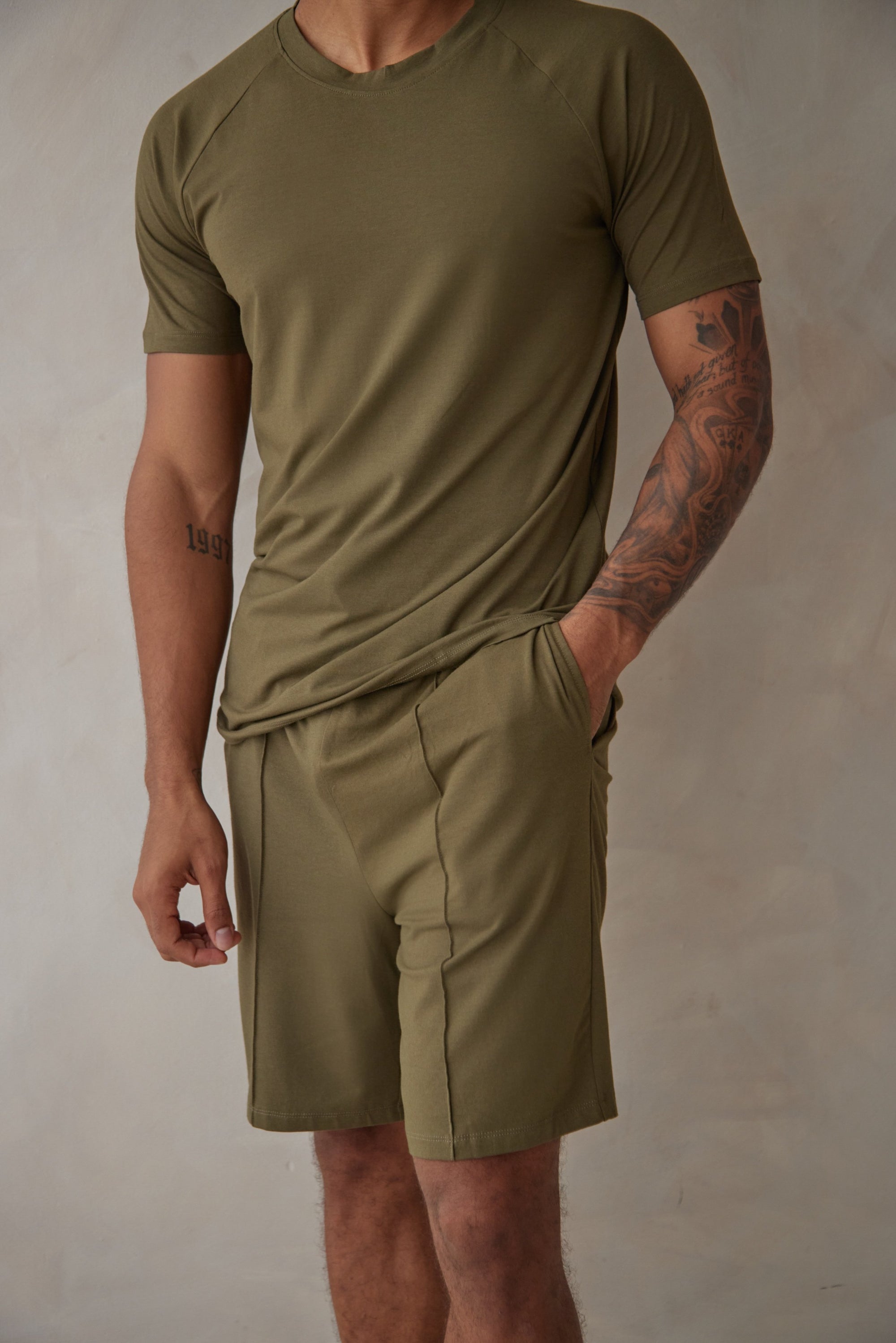 SD MAN Olive Green t-shirt and short bamboo set