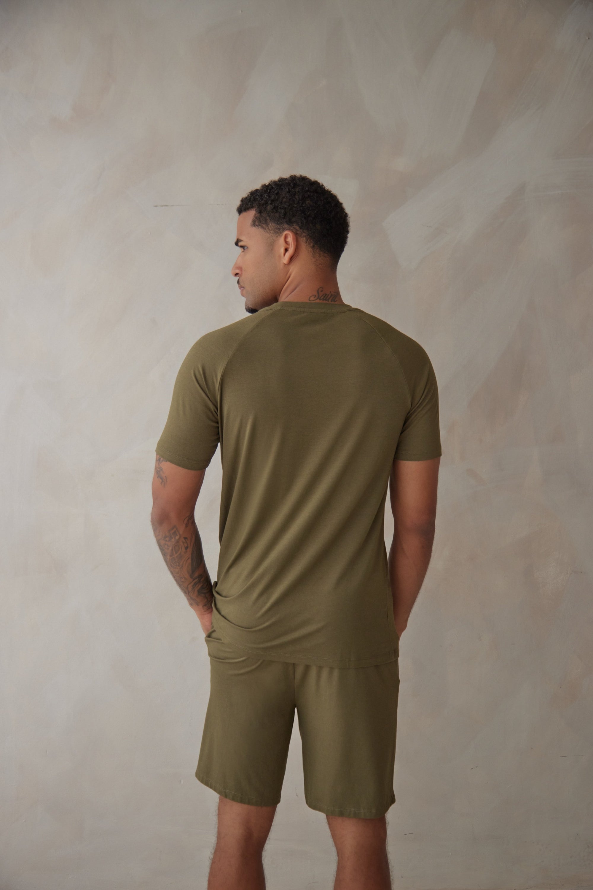 SD MAN Olive Green t-shirt and short bamboo set