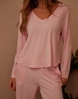 Sugar Pink Long Sleeve V-neck t-shirt