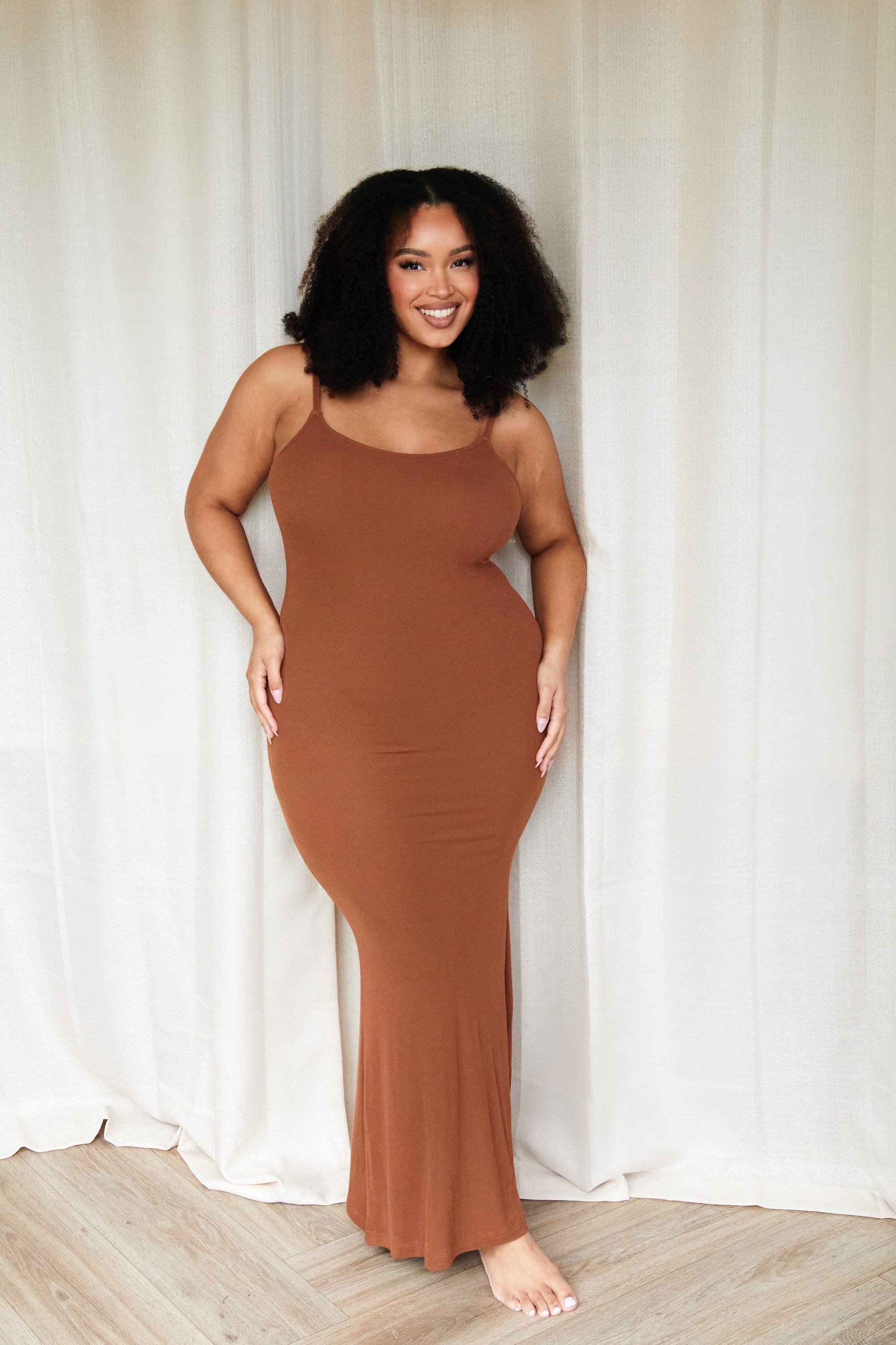 Chestnut Brown Bamboo Rib Maxi Lounge Dress