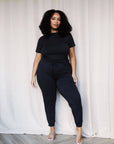 True Black cuffed drawstring trousers