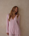 Sugar Pink Bamboo Rib Shirt Style Top