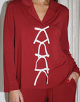 Rich Merlot Bow Long Sleeve shirt style - PRE-SALE dispatch w/c 24th Nov