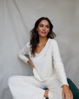 Soft Ivory Long Sleeve V-neck t-shirt