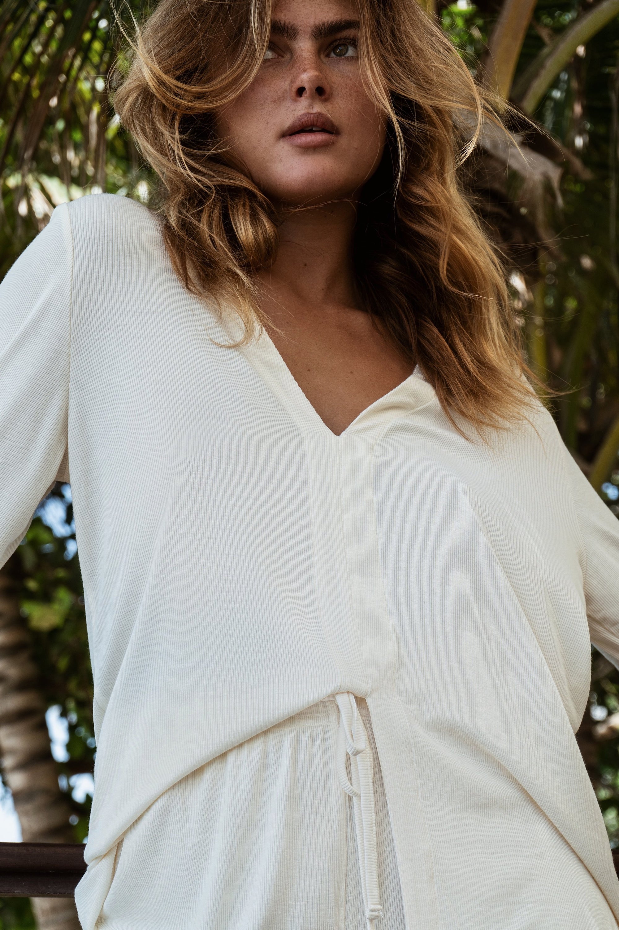 Soft Ivory Bamboo Rib Shirt Style Top