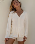 Soft Ivory Bamboo Rib Shirt Style Top