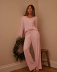 Sugar Pink straight leg drawstring trousers