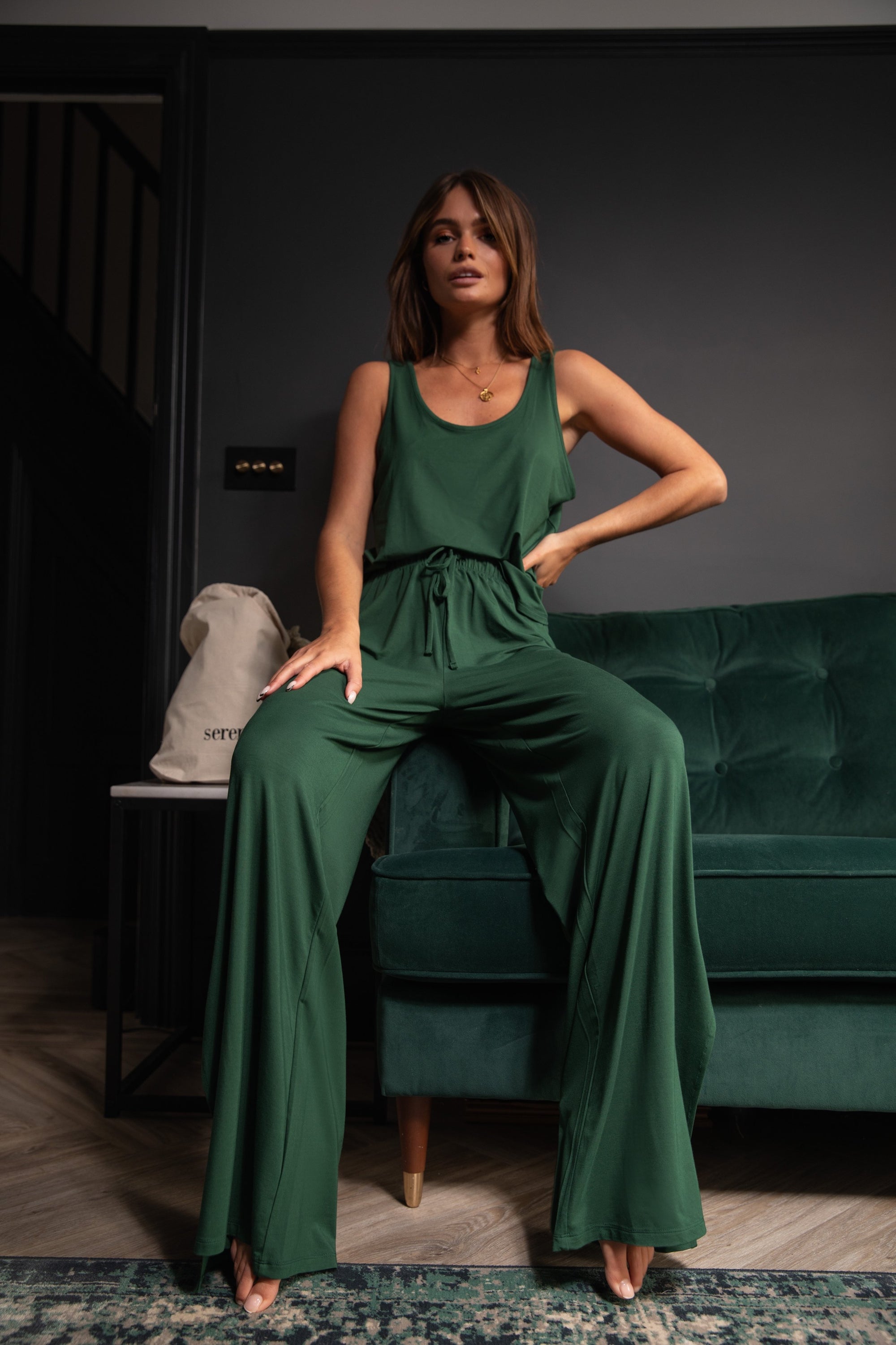 LIMITED EDITION Deep Forest drawstring wide-leg trousers