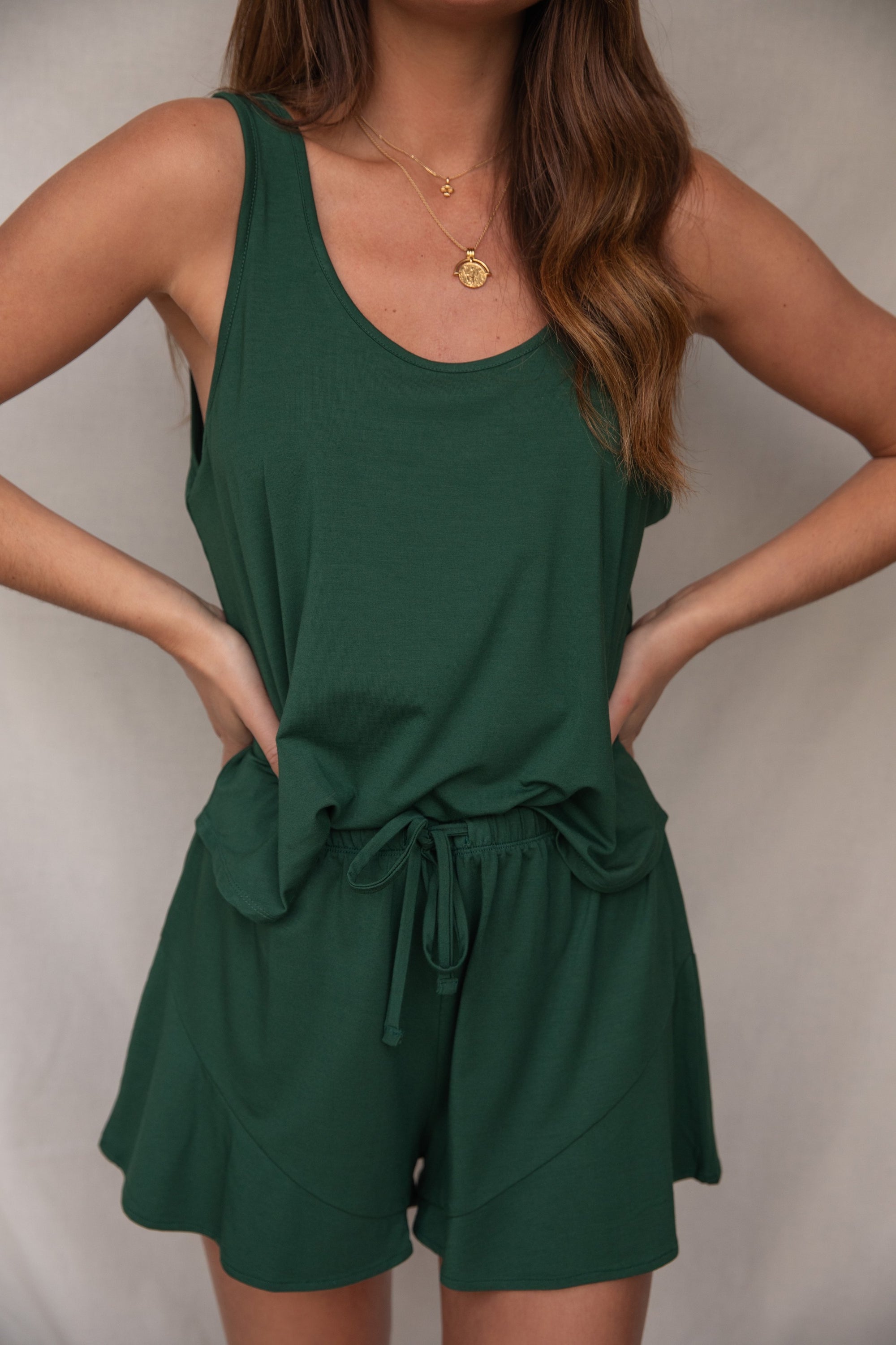 LIMITED EDITION Deep Forest ruffle drawstring shorts