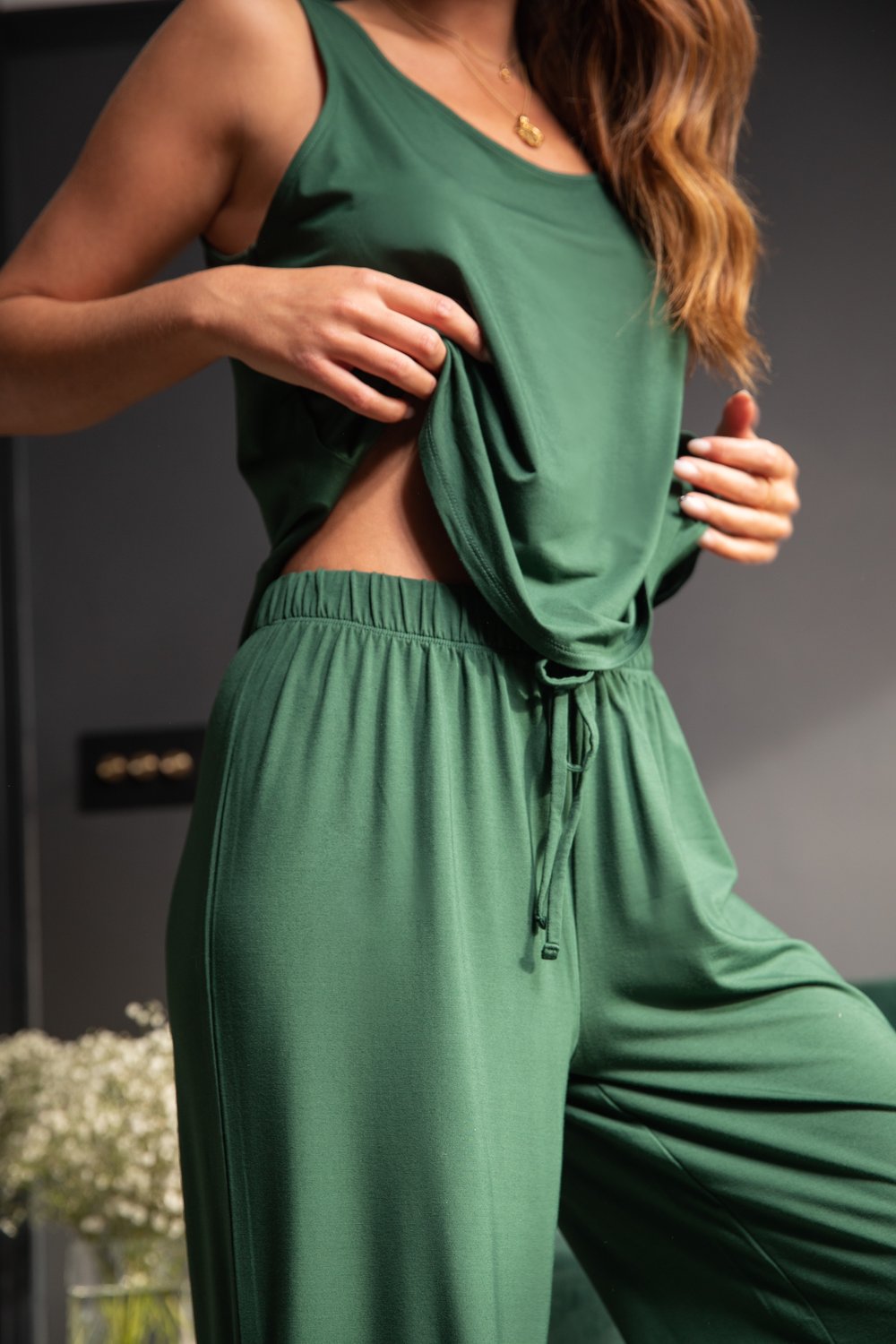 LIMITED EDITION Deep Forest drawstring wide-leg trousers