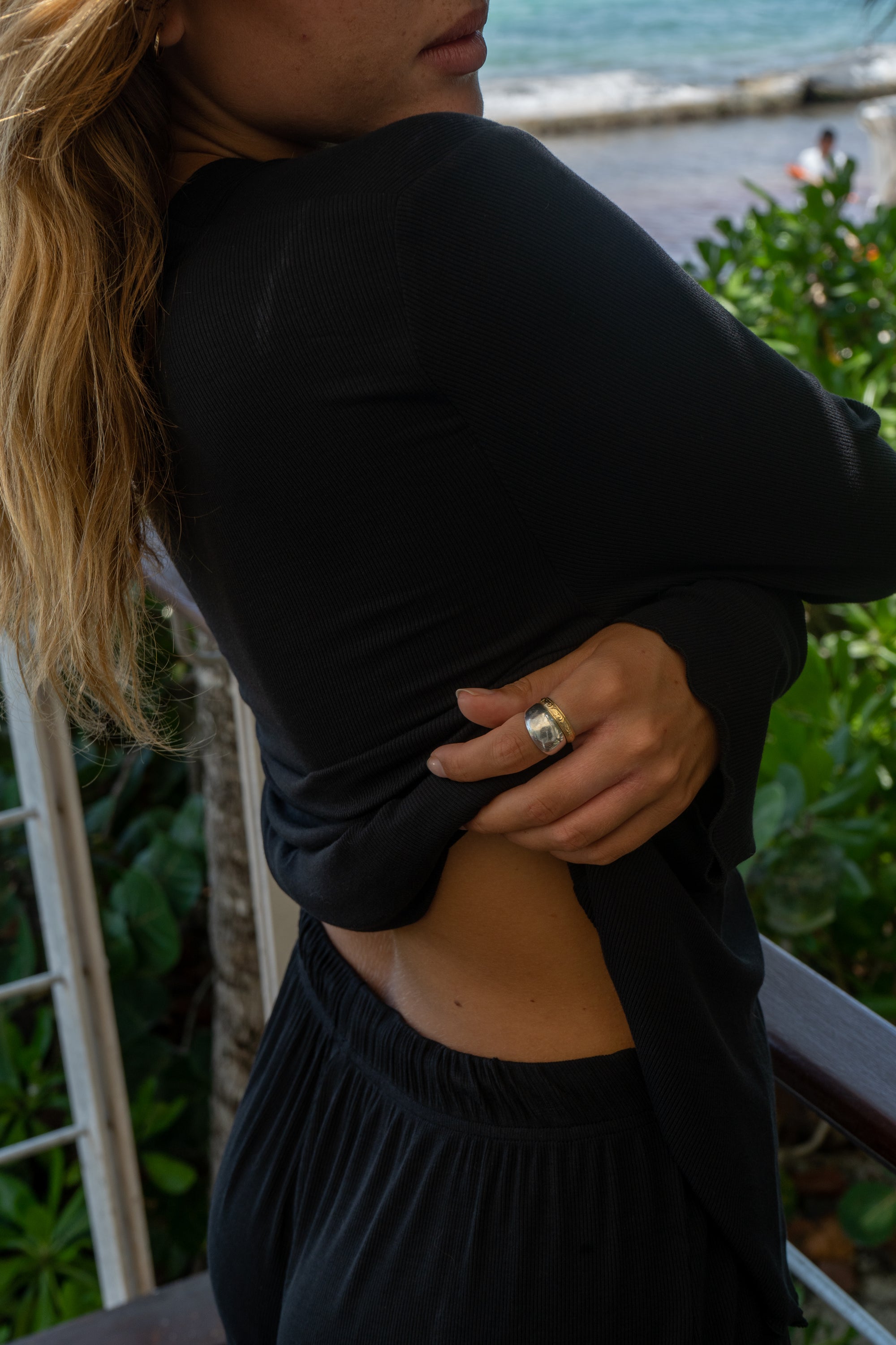 True Black Bamboo Rib Shorts