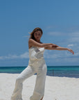 Soft Ivory drawstring wide-leg trousers