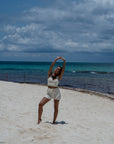 Soft Ivory ruffle drawstring shorts
