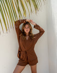Chestnut Brown Bamboo Rib Shirt-Style top