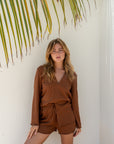 Chestnut Brown Bamboo Rib Shirt-Style top