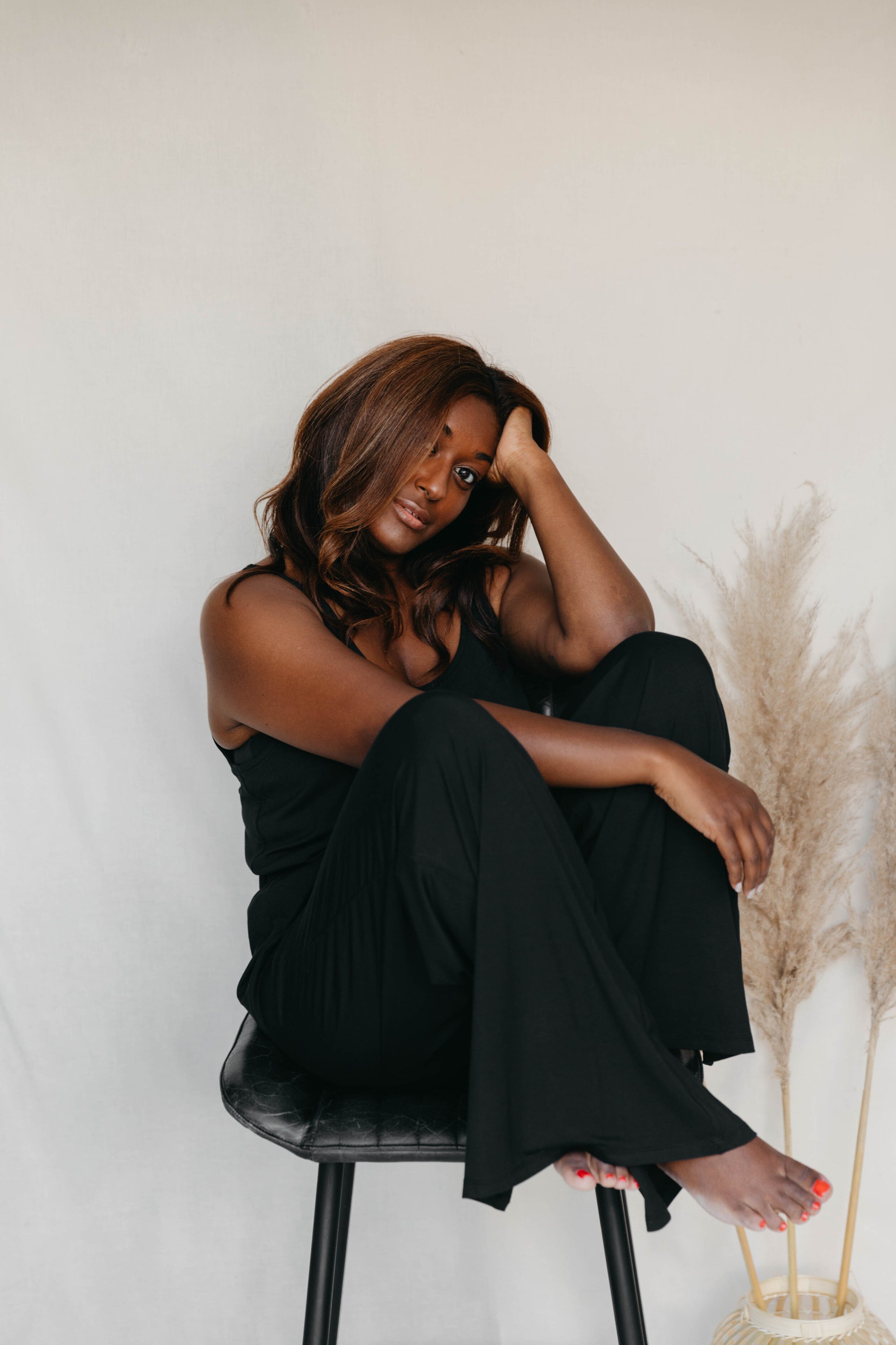 True Black drawstring wide-leg trousers