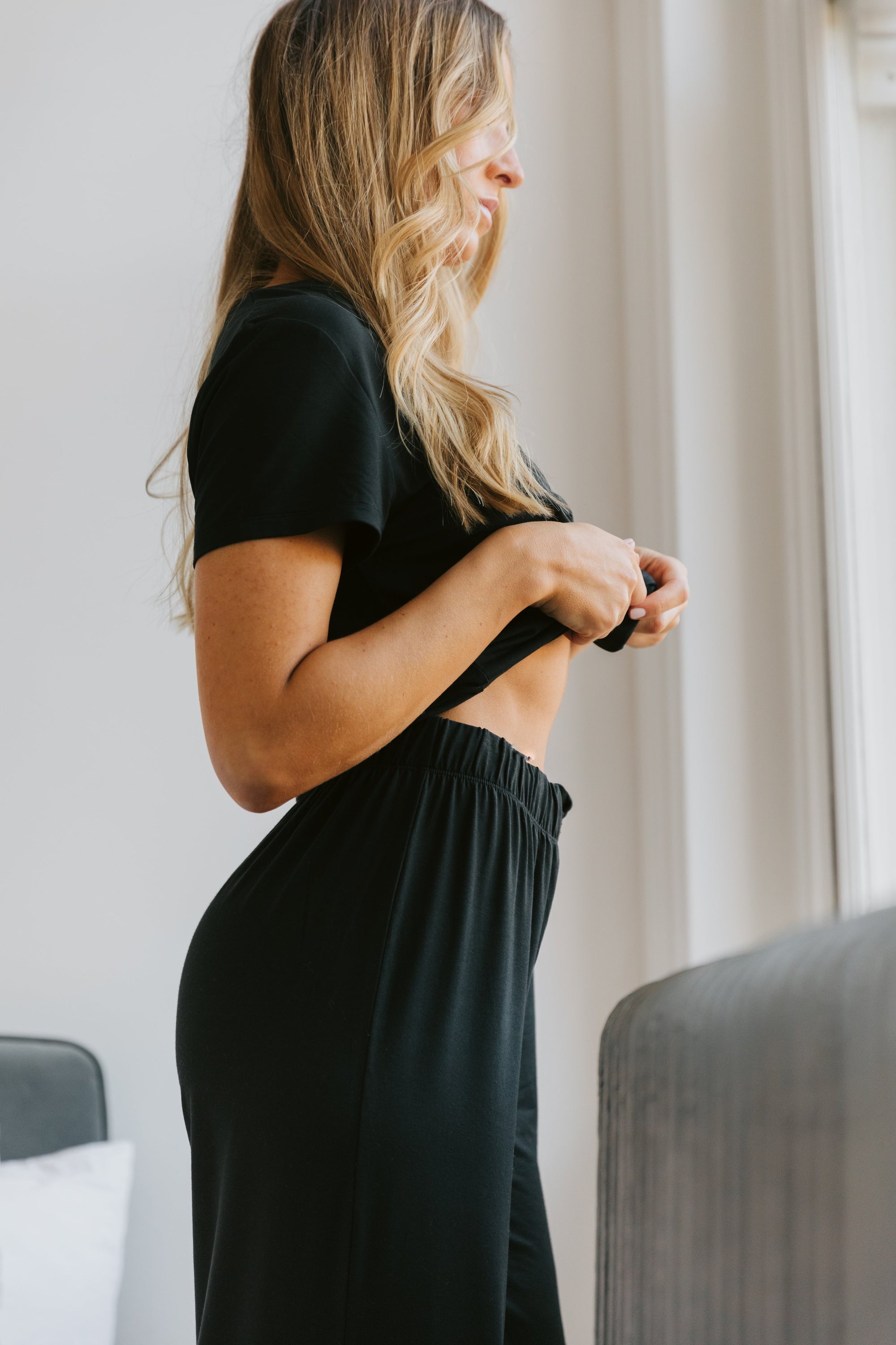 True Black drawstring wide-leg trousers