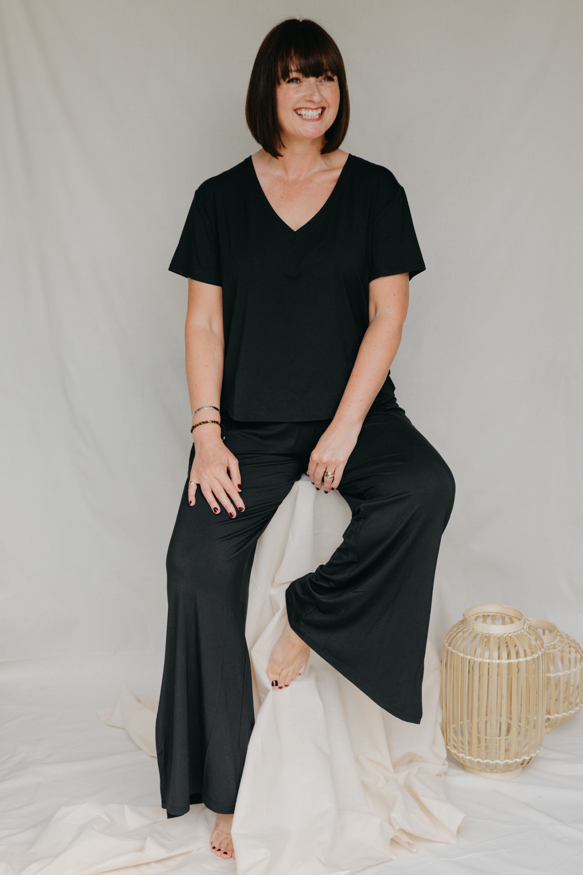 True Black drawstring wide-leg trousers