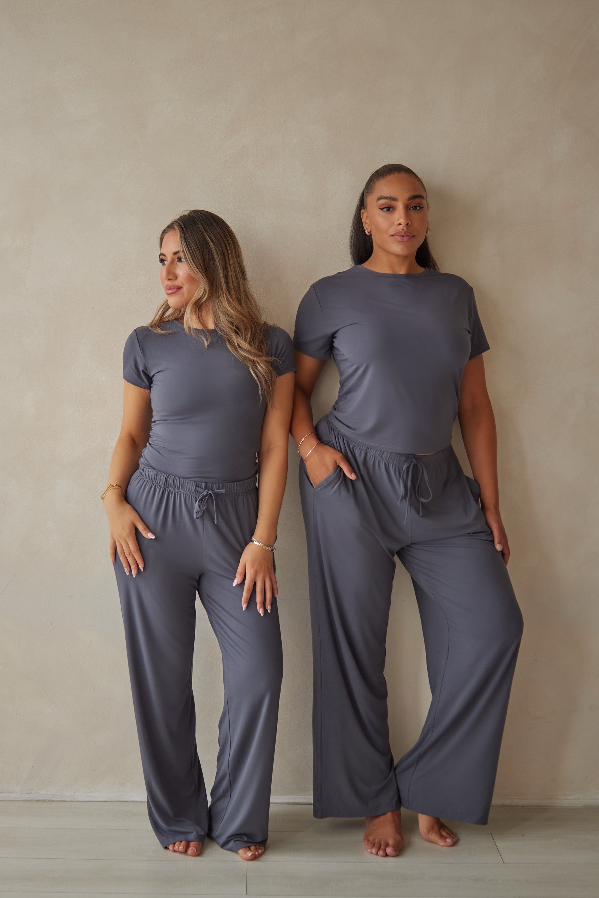 Charcoal Grey straight leg drawstring trousers