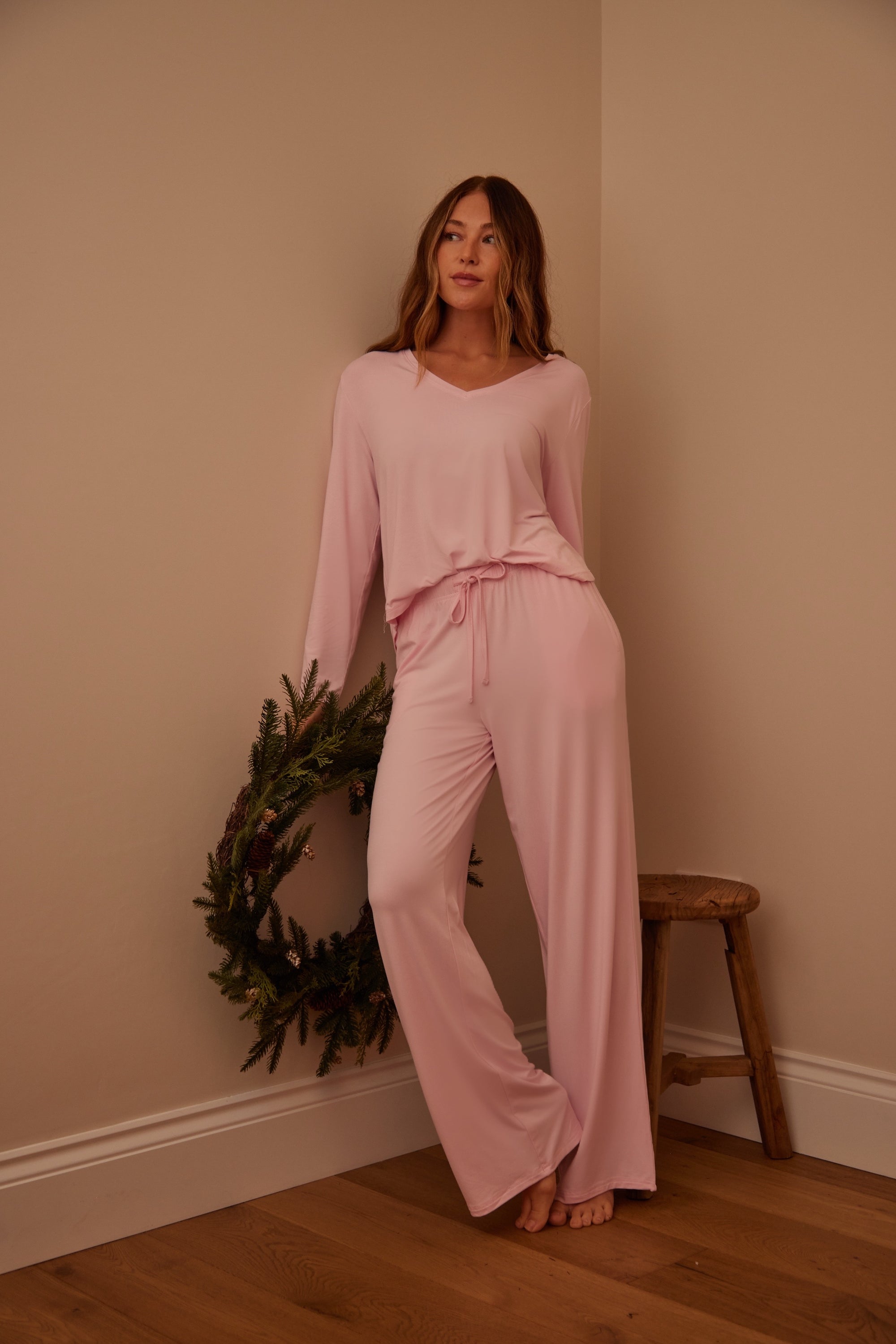 Sugar Pink Long Sleeve V-neck t-shirt