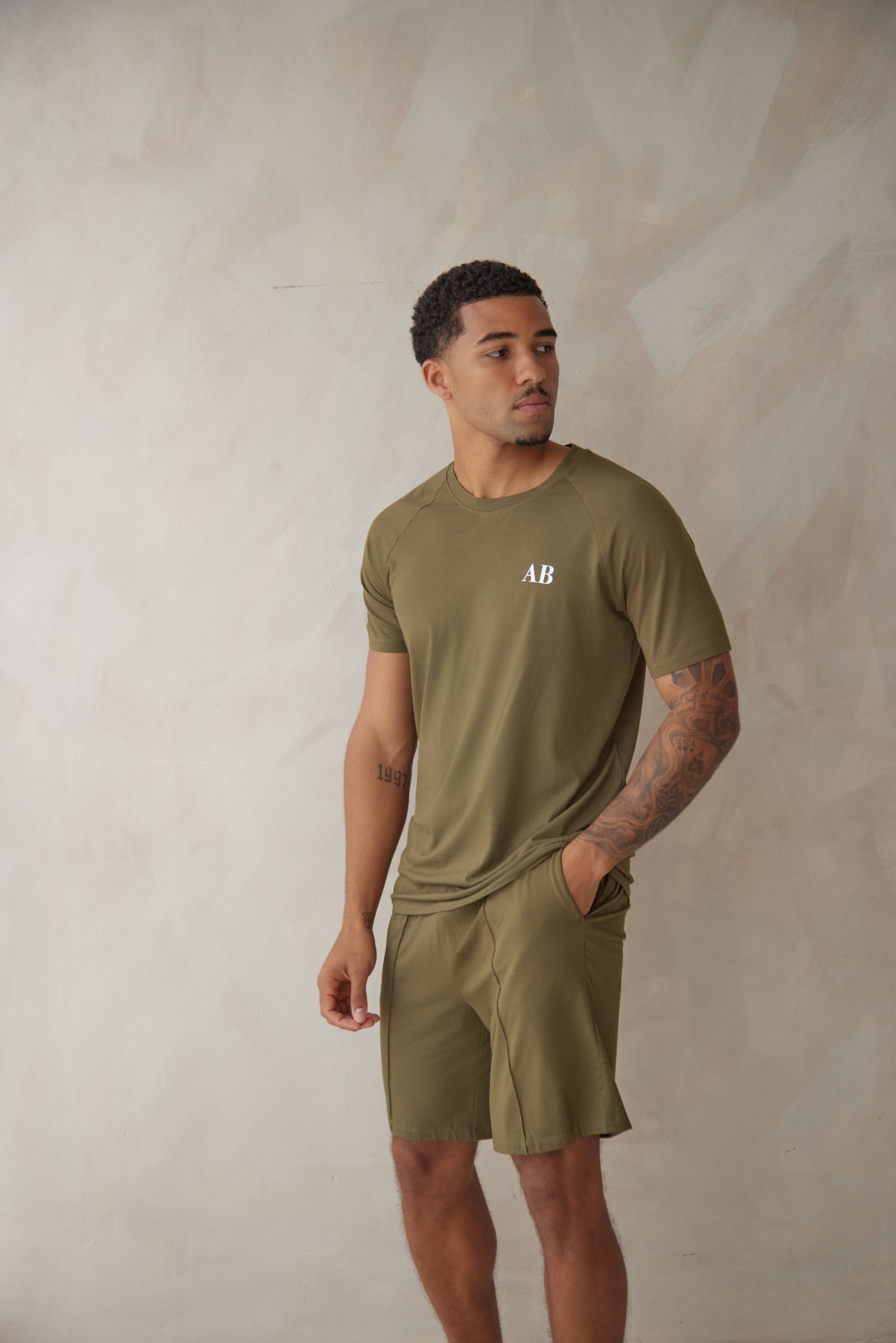 SD MAN Olive Green t-shirt and short bamboo set