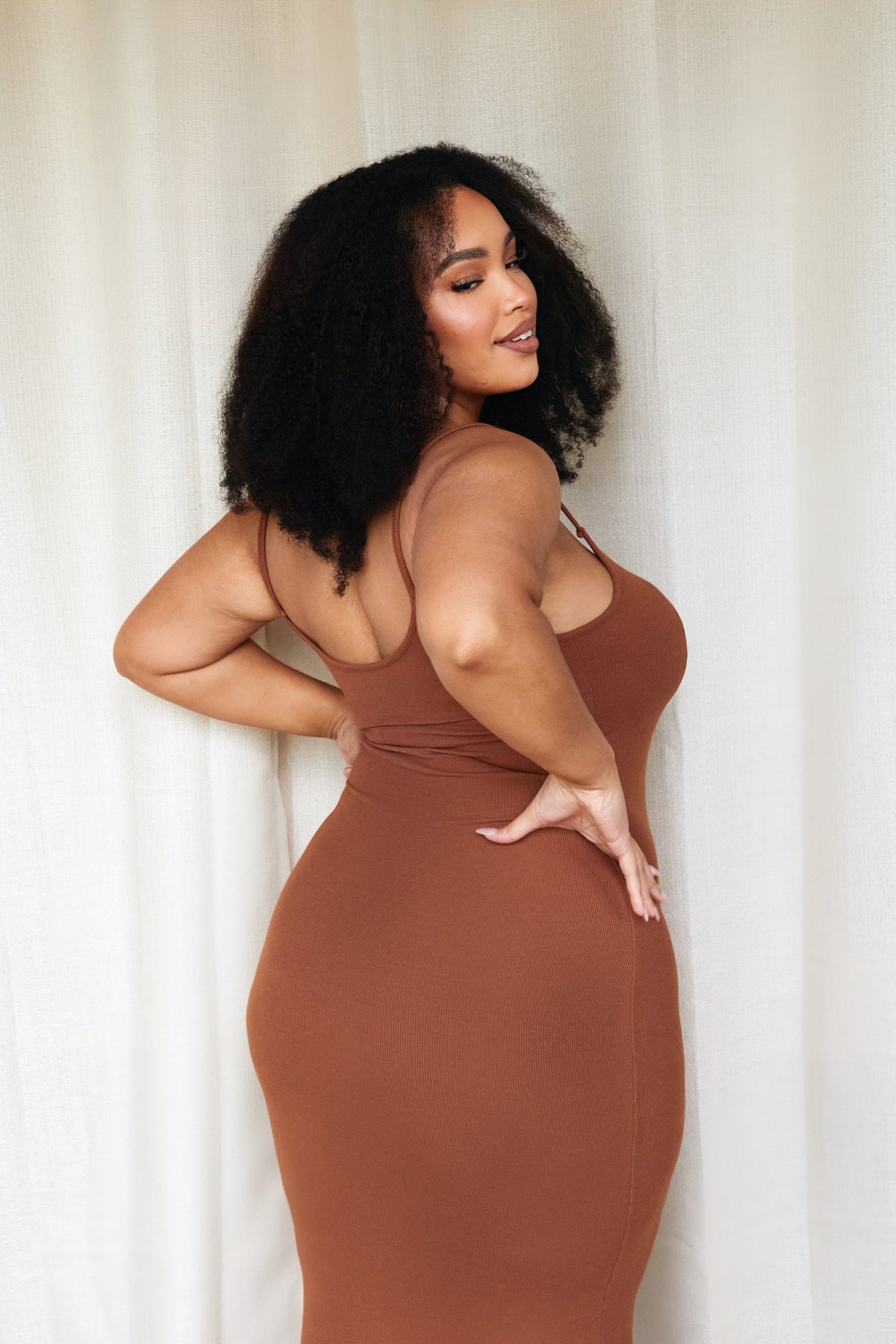 Chestnut Brown Bamboo Rib Maxi Lounge Dress