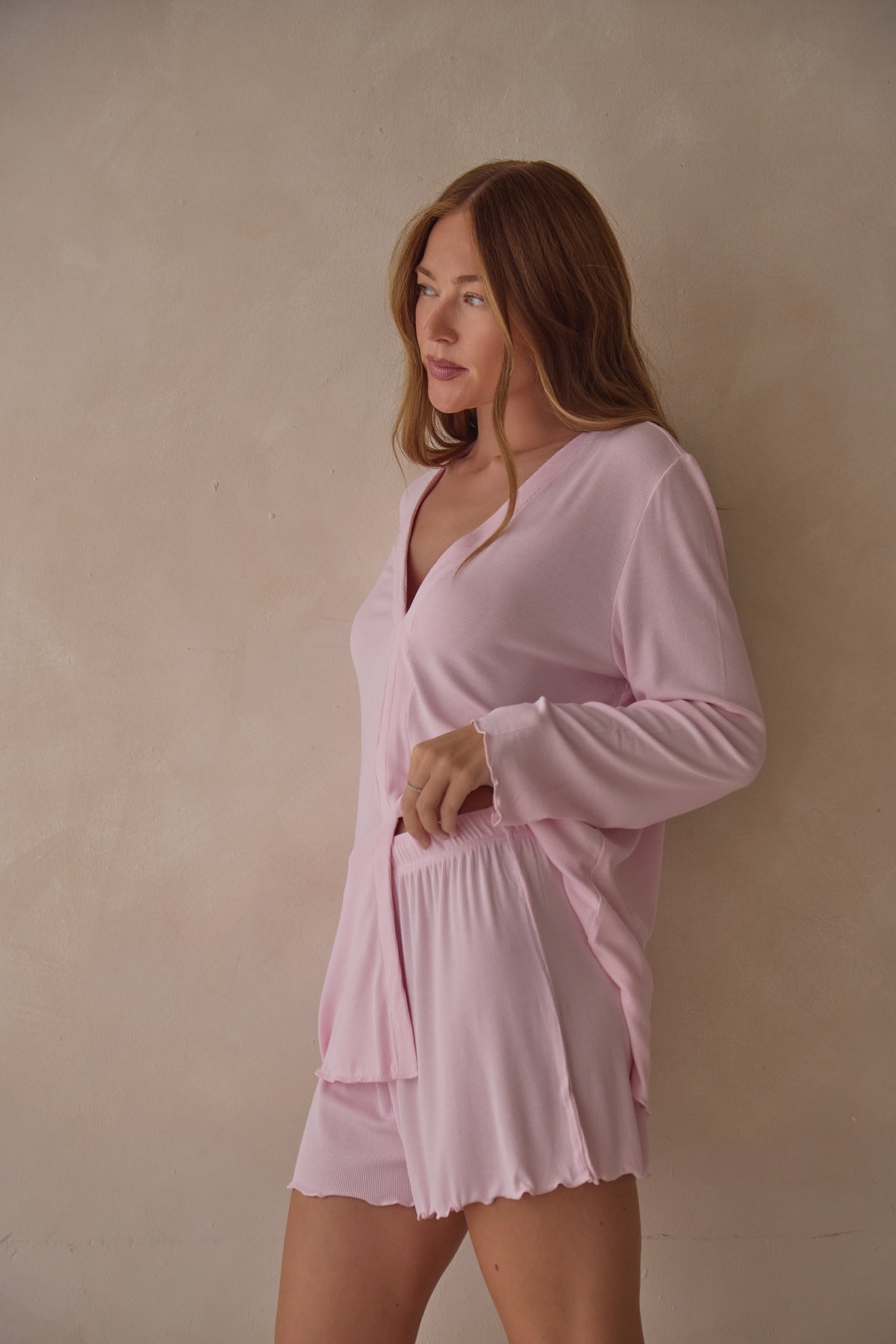 Sugar Pink Bamboo Rib Shorts