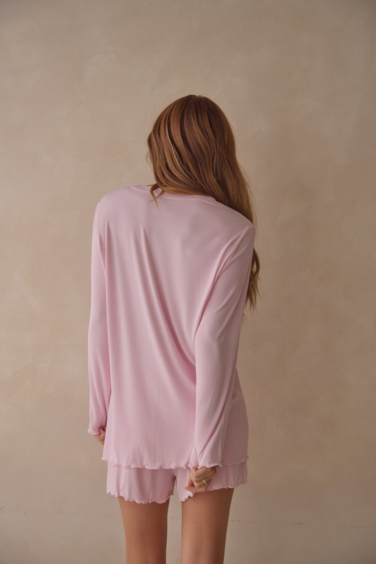 Sugar Pink Bamboo Rib Shirt Style Top