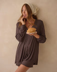 Espresso Brown Bamboo Rib Shirt Style Top
